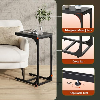 WLIVE C-Shaped End Table Set of 2, Small Couch Side Tables with Metal Frame, Sofa Table TV Tray for Living Room, Bedroom, Black - color: Relief Black