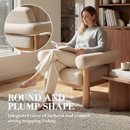 HNY Set of 2 Mid-Century Chenille Barrel Chair, Khaki | Comfy Round Upholstered Armchair, Solid Wood Frame With Open Back, Lounge Side Club Chair - color: Khaki, size: 2