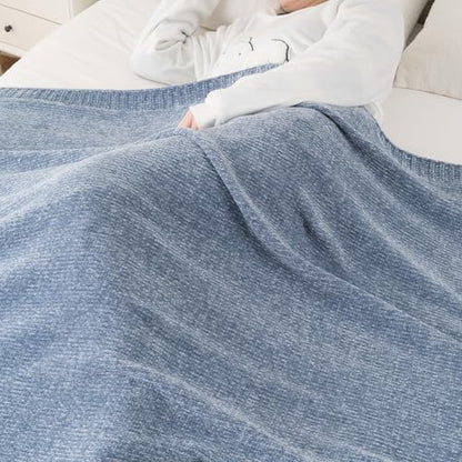 BATTILO HOME Blue Grey Chenille Throw Blanket for Couch, 51"x67" | Shiny Chenille Blanket, Blue Knit throw Blanket, Soft & Breathable, Summer Throw for Couch, Bed & Sofa - color: Bluish Grey
