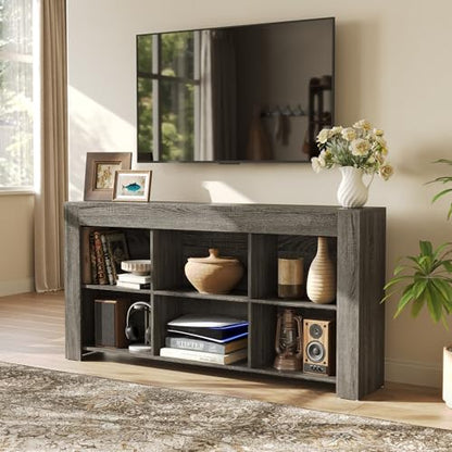 LITTLE TREE TV Stand with Storage, 63-Inch Entertainment Center with Shelves, Modern Media Console for Television up to 65" for Living Room, Bedroom, Gray + Dark Gray - color: Gray + Dark Gray