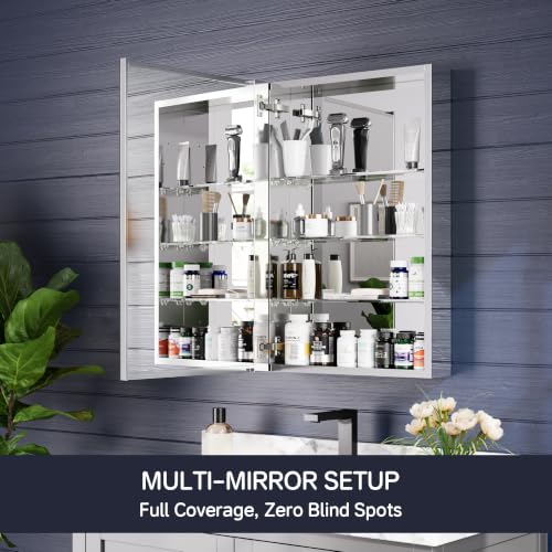 Medicine Cabinet Mirror 20"W x 30"H, Bathroom Beveled Edge Mirror Cabinet | Medicine Cabinets with Adjustable Glass Shelves, Soft-Closed Hinge, Chrome Aluminum Frame, Reverse Installation - size: 20" x 30"(Beveled)