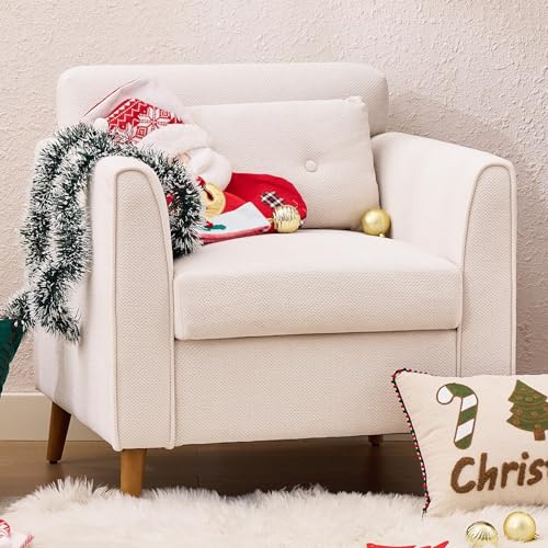 Oversized Accent Chair for Living Room, Modern Armchair with Cushion Pillow | Comfy Upholstered Single Sofa Reading Chair with Wood Legs for Living Room & Bedroom Beige - color: Beige