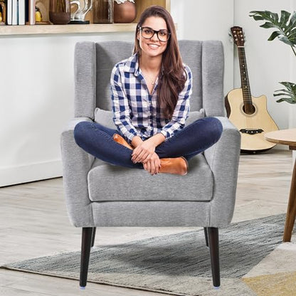 Modern Accent Chair, Upholstered Armchair with Pillow, Fabric Single Sofa Chair with Lounge Seat Solid Wood Legs Accent Chair for Living Room Bedroom Small Spaces (Grey) - color: Grey, size: Set of 1