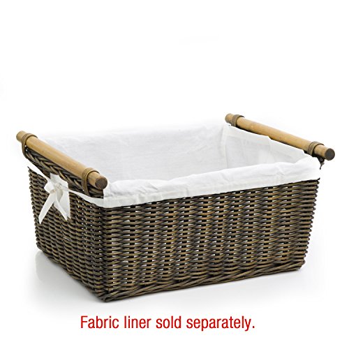The Basket Lady Pole Handle Wicker Storage Basket, S, Walnut Brown | Outside: 14" L x 10" W x 7.5" H | Inside: 12"L x 8.5"W x 7"H - Handcrafted by artisans from natural rattan - color: Antique Walnut Brown, size: Small