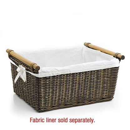 The Basket Lady Pole Handle Wicker Storage Basket, S, Walnut Brown | Outside: 14" L x 10" W x 7.5" H | Inside: 12"L x 8.5"W x 7"H - Handcrafted by artisans from natural rattan - color: Antique Walnut Brown, size: Small