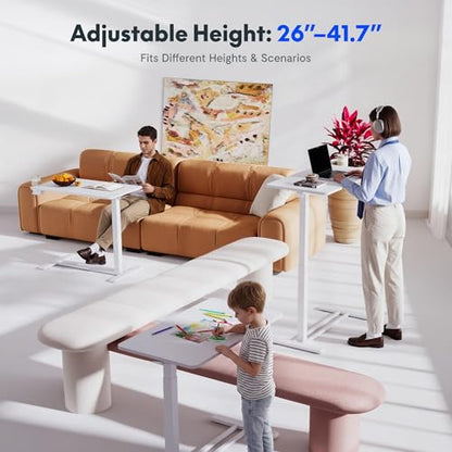 FLEXISPOT H7 28" Pneumatic Height-Adjustable Overbed Table with Wheels | C-shaped bedside table,Medical End Table,Rolling Cart TV Tray,Laptop desk for Hospital Home office use,27.6"Wx15.7"D,White - color: White, size: Small