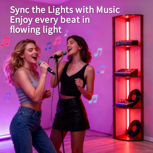 RGBCW Floor Lamp with Shelves, LED Smart Modern Floor Lamp with Music Sync, Color Changing Corner Display Shelf Lamp, Standing Lamp with Shelves for Living Room and Bedroom, Office, Brown - color: Brown