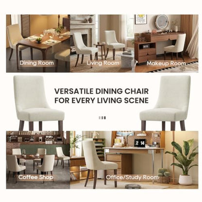 MALOL Wooden Dining Chairs Set of 6, Upholstered Kitchen & Dining Room Chairs with Solid Wood Legs Curved Backrest Farmhouse Accent Chair for Dining/Kitchen/Living Room, Beige - color: Beige, size: Set of 6