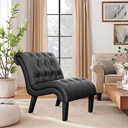 PU Leather Accent Chairs Set of 2 Button Tufted Upholstered Modern Armless Lounge Chair for Bedroom Living Room Side Chairs with Wood Legs Black - color: Black Pu, size: 2 Chairs