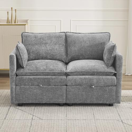 55" Cloud Modular Loveseat Sofa with Storage, Modern Upholstered Sofa Couch Small Love Seat, 2 Seater Chenille Comfy Sectional Sofa with Armrests for Living Room, Small Space, Light Grey - color: Light Grey, size: 55" Loveseat