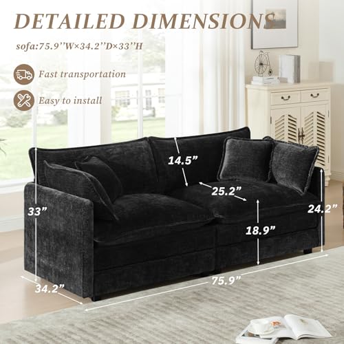 70.8" Chenille Modular Loveseat Sofa, 2-Seat Couch,Black | Randomly Assemble Modular Sofa Sets, Modern Recliner Deep Seat Sofa Set for Living Room,Office - color: Black, size: 2S
