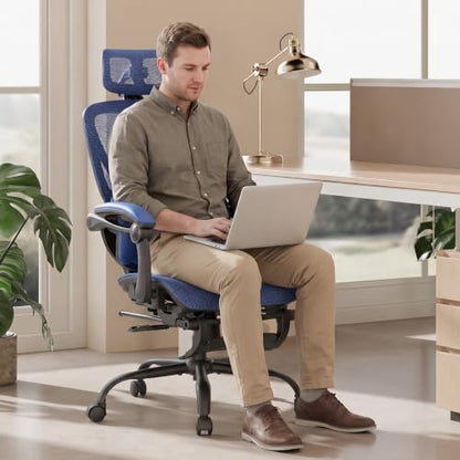 MALOL Ergonomic Mesh Office Chair with Footrest, Executive High Back Computer Desk Chair with 3D Adjustable Headrest & 5-Level Lumbar Support, Track Armrest, Tilt Lock, 300LBS, Blue - color: Blue