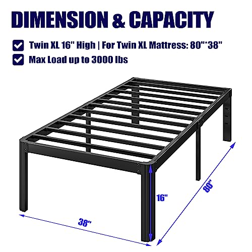 Hunlostten 16" Twin XL Heavy Duty Bed Frame No Box Spring Needed, Metal Twin XL Platform Bed Frame with Round Corners, Easy Assembly, Noise Free, Black - size: Twin XL, style: 16 Inch