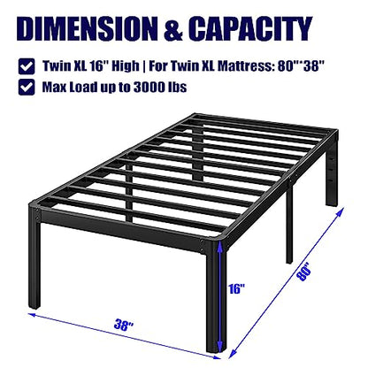 Hunlostten 16" Twin XL Heavy Duty Bed Frame No Box Spring Needed, Metal Twin XL Platform Bed Frame with Round Corners, Easy Assembly, Noise Free, Black - size: Twin XL, style: 16 Inch