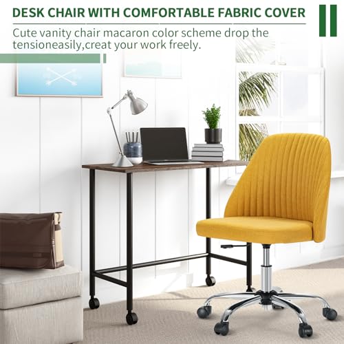 Armless Desk Chair with Comfortable Fabric Cover,Modern Home Office Chairs with Swivel Wheels for Computer Task Chairs Cute Vanity Chairs Adjustable Height for Living Room,Bed Room,Conference Office - color: Yellow