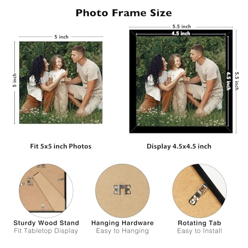 JCJMY 12 Packs 5x5 Picture Frames, Lightweight 5 by 5 Frames Bulk Set of 12 Collage Wall Decor Photo Frames Set for Wall and Tabletop, Black - color: Black, size: 5x5 inch
