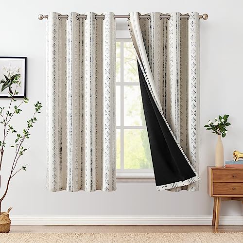 jinchan Boho Blackout Curtains 63 Inch Length for Bedroom Living Room | Blue on Beige Geometric Grommet Curtains Room Darkening Thermal Insulated Window Treatments 2 Panels - color: Boho | Blue on Beige, size: 52"W x 63"L (Pack of 2)