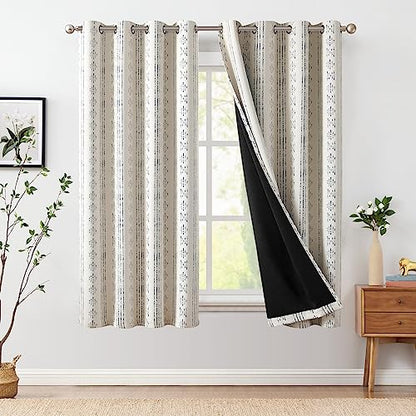 jinchan Boho Blackout Curtains 63 Inch Length for Bedroom Living Room | Blue on Beige Geometric Grommet Curtains Room Darkening Thermal Insulated Window Treatments 2 Panels - color: Boho | Blue on Beige, size: 52"W x 63"L (Pack of 2)