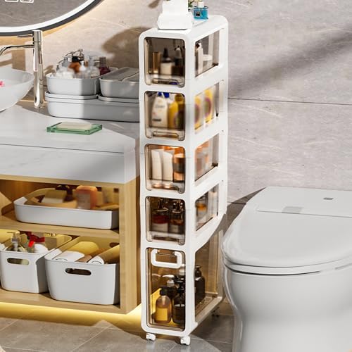 5-Tier Slim Bathroom Storage Cabinet,Narrow Floor Cabinets with Drawers and Wheels,Rolling Narrow Organizer for Small Spaces,Kitchen,Laundry,6.7”W - size: 5-Tier-6.7”W