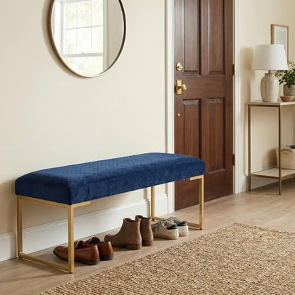 Cortesi Home Claymore Large Ottoman Bench with Painted Gold Legs, Blue Velvet, 48"