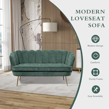 Chifee & Vingol Upholstered Small Loveseat for Small Space with Golden Legs,Green - color: Chenille-green