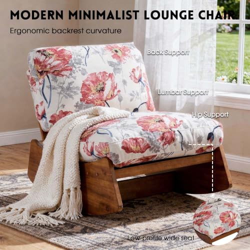 Armless Rocking chair, Upholstered Glider Lounge Chair, Pattern White | Comyf Chenill, Curved Solid Wood Base, for Living Room, Bedroom - color: Pattern White