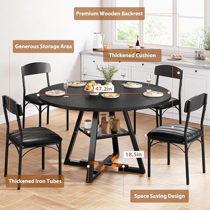 Round Dining Table Set for 4, Kitchen Table and Chairs for 4, Circle Table Round Pedestal Dining Room Dinner Dinette Table Set,5 Piece Space Saving Wood Kitchen & Dining Room Tables (Black, 42In) - color: Black