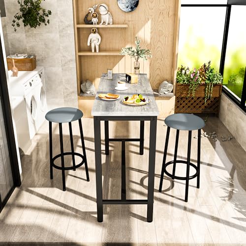 AWQM 39.3" Bar Table Set of 3, Pub Height Table and Chairs Set of 3 with Upholstered Stools,3 Piece Bar Table and Chairs Set Dining Table Set for Living Room,Kitchen,Bar,Grey - style: Modern Grey 39.3"