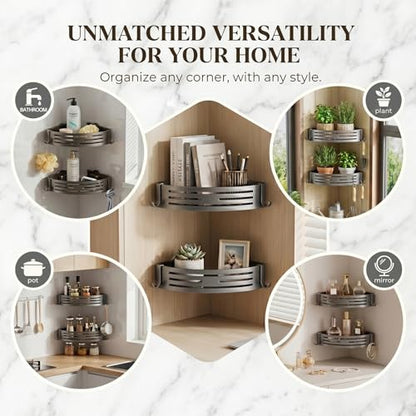 Shower Caddy Suction Cup, Rustproof Aluminum Shower Shelves with Hooks, No-Drilling Upgrade Bionic Suction Cup Shower Organizer, Removable Bathroom Storage Corner Shelf (Grey)
