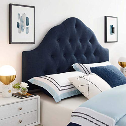Modway Sovereign Tufted Button Linen Fabric Upholstered Queen Headboard in Navy - color: Navy, size: Queen