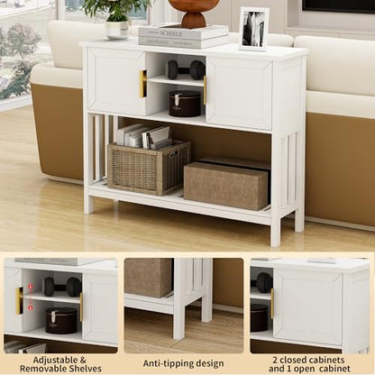 Entryway Table, Console Table, Sofa Table with 2-Door and Shelf, White | Entryway Cabinet and Sideboard Cabinet with Large Storage Space for Daily Use in Hallway, Foyer, Living Room - color: White