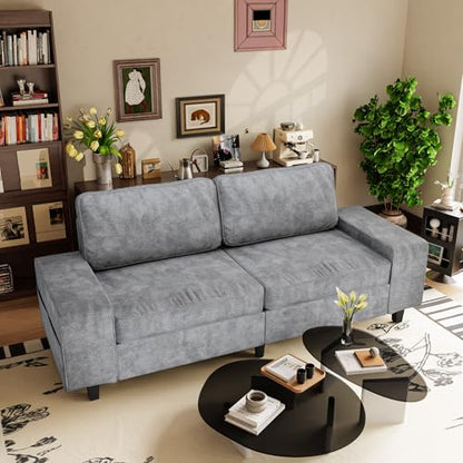 84" Chenille Loveseat Couch, 3 Seater Retro Sofa with 4 Side Pockets, Removable and Washable Cushions, Mid Century Modern, Living Room, Bedroom, Apartment (Light Grey) - color: Light Grey Chenille, size: 84 "