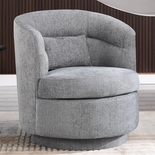 Swivel Accent Chair, 360 Degree Round Swivel Barrel Chair with Pillow, Upholstered Comfy Barrel Armchair Single Club Sofa Chair for Living Room,Bedroom, Reading Room, Dark Grey - color: Dark Grey