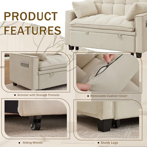 Convertible Sofa Bed, Loveseat Sleeper Sofa with Pull Out Bed and Adjustable Backrest, 3-in-1 Futon Couch for Living Room, Bedroom, Apartment, Beige - color: Beige, size: Pull Out Sofa Bed