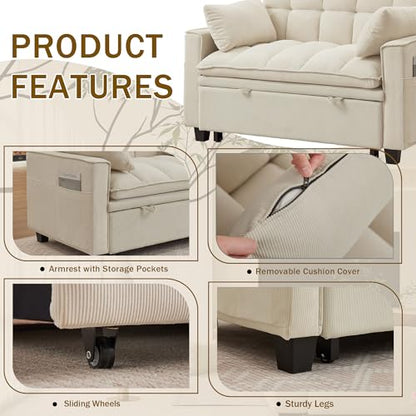 Convertible Sofa Bed, Loveseat Sleeper Sofa with Pull Out Bed and Adjustable Backrest, 3-in-1 Futon Couch for Living Room, Bedroom, Apartment, Beige - color: Beige, size: Pull Out Sofa Bed