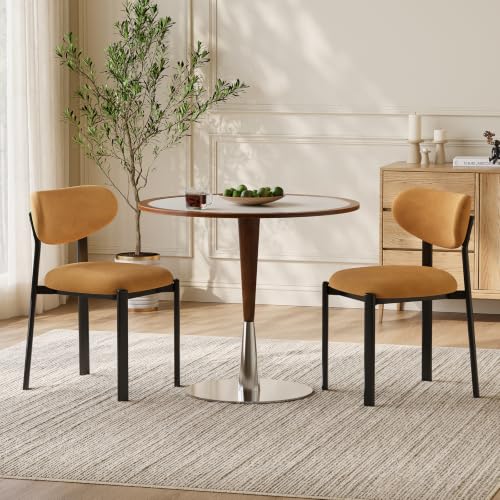Dining Chairs Set of 2, Modern Upholstered Fabric Kitchen Chairs | Textured Fabric, Curved Back, Upholstered Seat, Metal Frame, Dining Room, Kitchen, Breakfast Nook, Restaurant,Brownish yellow - color: Brownish Yellow, size: Set of 2