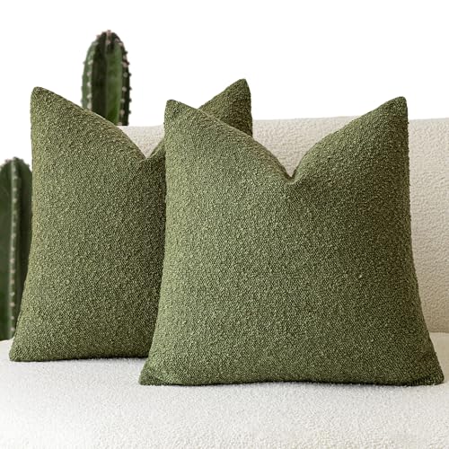 Foindtower Set of 2, Decorative Textured Boucle Throw Pillow Covers Accent Solid Pillow Cases Neutral Soft Cozy Couch Cushion Case for Chair Sofa Bedroom Living Room Home Decor 16 x 16 Inch Green - color: Forest, size: 16" x 16" (Pack of 2)