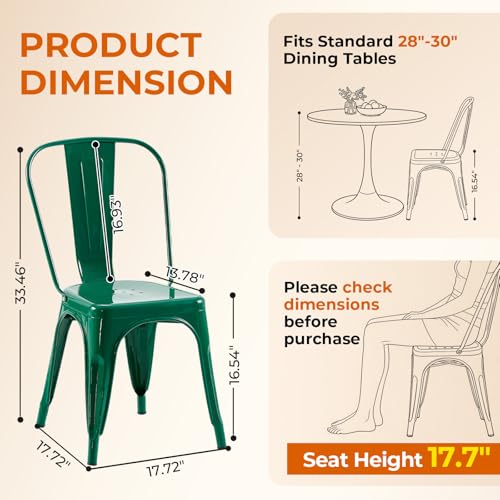 Green Metal Dining Chairs Set of 2 Alpine Green Color | Industrial Stackable Metal Tolix Chairs for Dining Room Farmhouse Bistro Indoor Outdoor - color: Alpine Green