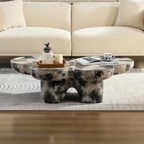 Modern Fiberglass Butterfly Coffee Table, Black and White Artistic Center Table, Sculptural Accent Cocktail Table for Living Room, Durable Contemporary Furniture(47''Grey+Black) - color: 47''grey+black