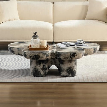 Modern Fiberglass Butterfly Coffee Table, Black and White Artistic Center Table, Sculptural Accent Cocktail Table for Living Room, Durable Contemporary Furniture(47''Grey+Black) - color: 47''grey+black