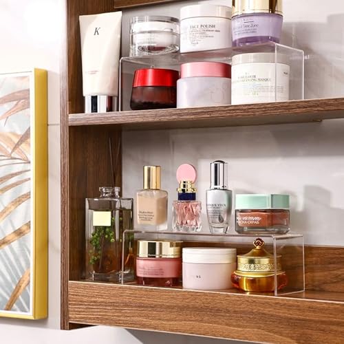 2 Pack Acrylic Medicine Cabinet Organizer, Narrow Bathroom Mirrior Cabinet Storage Shleves, Clear Acrylic Risers for Vanity, Kitchen & RV (11.34 x 2.95 x 3.66 in) - color: 2 Pcs Acrylic Riser-11.34"L x 2.95"W x 3.66"H