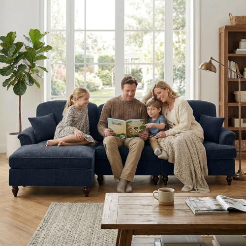 Modular Sectional Sofa Couch, Comfy Chenille Sofa with Removable Ruffled Skirt, Flared Armrests, Sturdy Legs, Convertible Sectional for Living Room, Bedroom, Apartment (Blue) - color: Blue, size: 107.1 Inch L