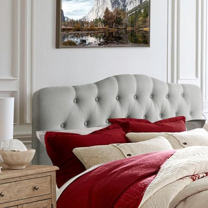 Rosevera Givanna Adjustable Height Headboard with Linen Upholstery and Button Tufting for Bedroom, Queen, Classic Gray - color: Classic Gray, size: Queen