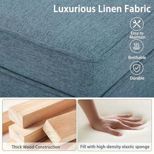 Linen Storage Ottoman with Wooden Legs, 17" Square Upholstered Flip-Top Footrest Stool, Extra Seat or Coffee Table for Living Room, Bedroom, Entryway, Blue - color: Blue