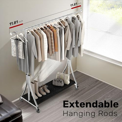 MAXLEAD Clothes Rack, Clothing Rack with Wood Shelves 500 LBS Heavy Duty Garment Rack for Hanging Clothes Portable Closet Sturdy Coat Rack for Bedroom, Living Room, Laundry, Balcony, Silver | Heavy Duty Garment Rack, Easy Assemble Portable Closet Sturdy C