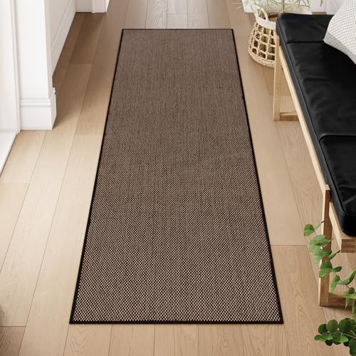 Lahome Farmhouse Kitchen Runner Rug, 2x6 Entryway Rugs Washable Non Slip | Black 6ft Hallway Indoor Carpet, Neutral Chenille Non Shedding Floor Mat for Entry Bathroom Laundry Room Bedroom Rv - color: Black, size: 2' x 6'