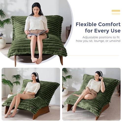 MAXYOYO Adjustable Living Room Chair, 3-Position Bean Bag Chair with Frame | Upholstered Accent Chair with Frame, Removable Cushion, Soft Reclining Lounge for Bedroom, Apartment, Office, Green - color: Striped Green