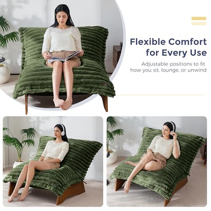 MAXYOYO Adjustable Living Room Chair, 3-Position Bean Bag Chair with Frame | Upholstered Accent Chair with Frame, Removable Cushion, Soft Reclining Lounge for Bedroom, Apartment, Office, Green - color: Striped Green