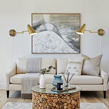 Plug in Wall Sconce Set of 2, Brass Swing Arms Wall Light Plug-in Wall Lamp for Bedroom Living Room Wall Lamp - color: A-Gold-2 Pack