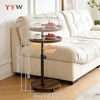 C Table End Table Adjustable Height, Couch Tables That slide under for Small Spaces, 360°Swivel TV Tray Table, C Shaped Side Tables Living Room and Bedroom for Sofa, Bed, Chair, Snack (Walnut Brown) - color: Walnut Brown
